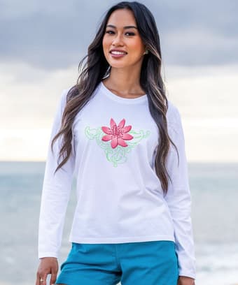 Lily Tattoo - White Long Sleeve Crewneck T-Shirt