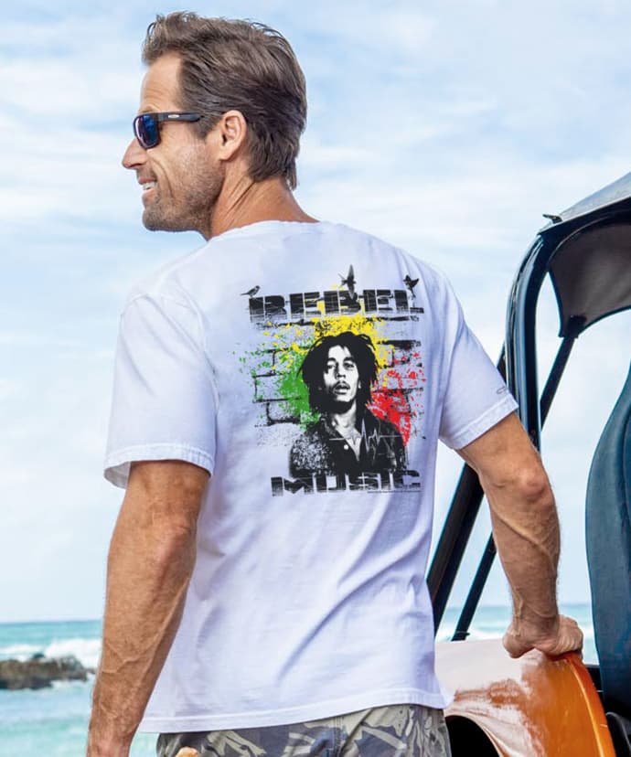 Bob Marley Rebel Music - White Short Sleeve Crewneck T-Shirt