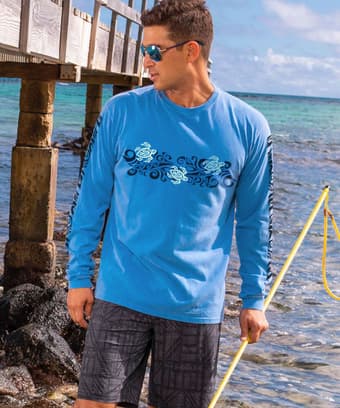 Tribal Honu Band - Blue Hawaii Dyed Long Sleeve Crewneck T-Shirt