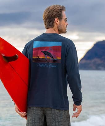 Wyland® Whale Sighting - Navy Long Sleeve Crewneck T-Shirt