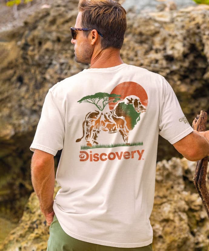 Discovery Channel Lion Animals - Coconut Dyed Short Sleeve Crewneck T-Shirt  - Crazy Shirts