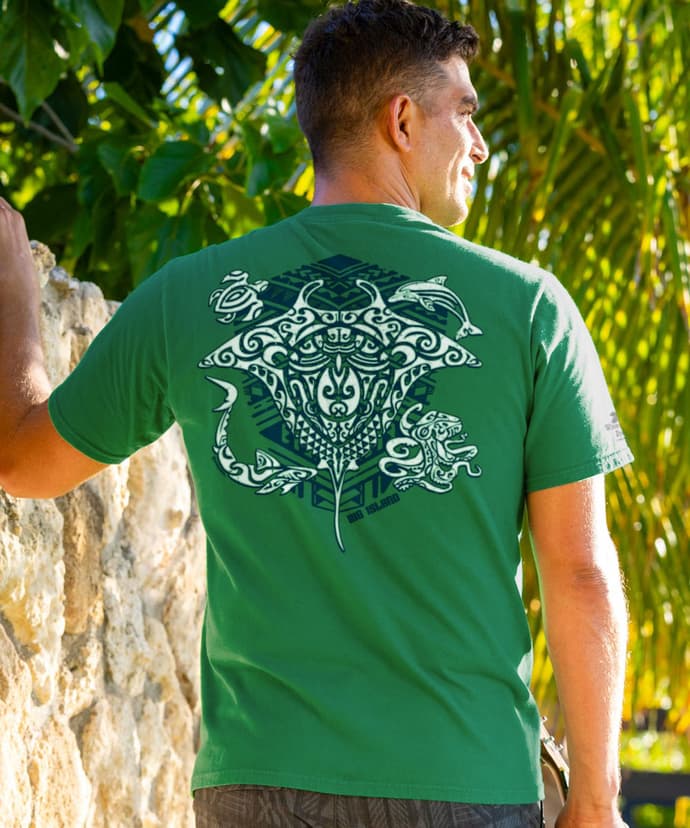 Tribal Sea Life - Wintergreen Dyed Short Sleeve Crewneck T-Shirt