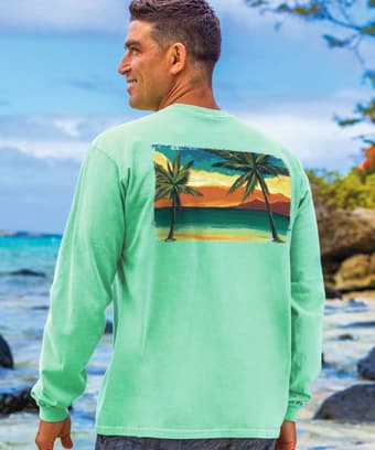Sunset Scenic - Key Lime Dyed Long Sleeve Crewneck T-Shirt