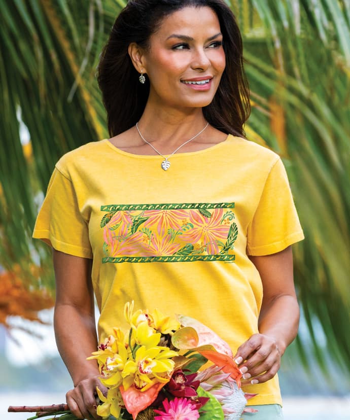 Flower Band - Pineapple Dyed Short Sleeve Scoop Neck T-Shirt