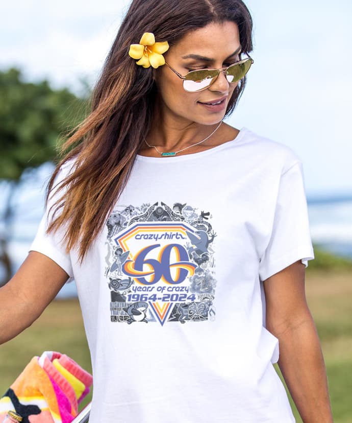 Crazy Shirts 60th Anniversary - White Short Sleeve Scoop Neck T-Shirt