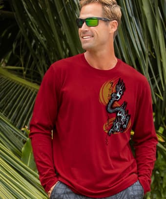 Dragon Flurry - Rugby Red Long Sleeve Pima T-Shirt