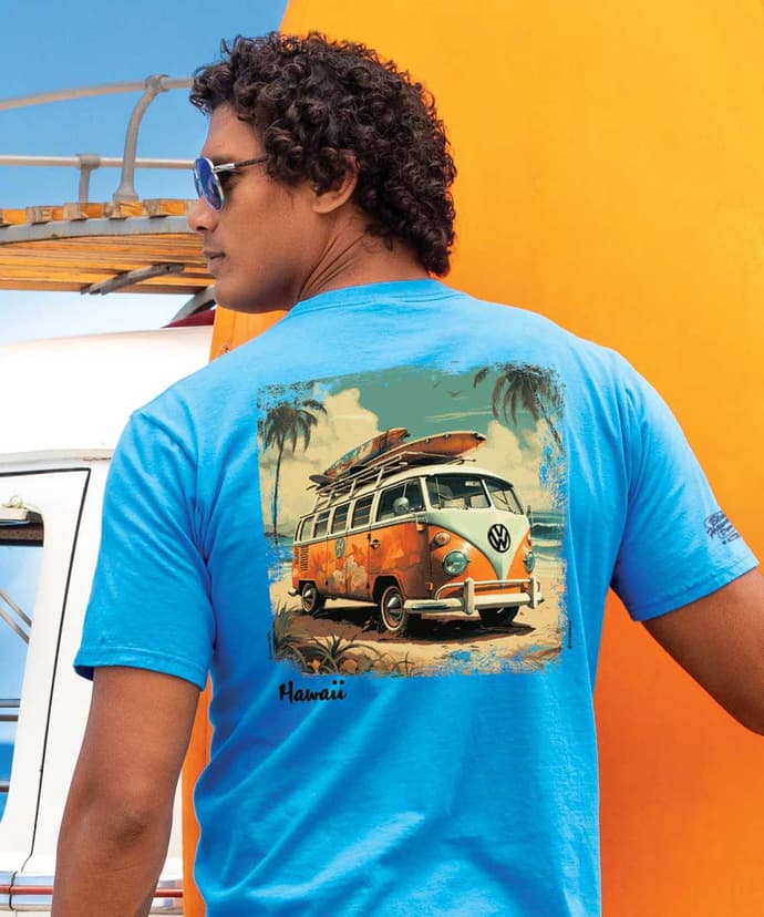 Volkswagen Surf Bus - Blue Hawaii Dyed Short Sleeve Crewneck T-Shirt