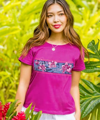 Floral Pua Band - Berry Short Sleeve Scoop Neck T-Shirt