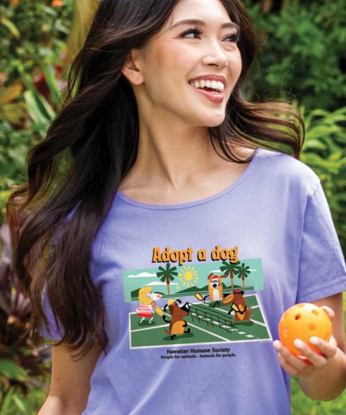 Hawaiian Humane Society Adopt A Dog Pickleball - Lavender Dyed Short Sleeve Scoop Neck T-Shirt