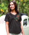 Hibiscus Floral - Charcoal Short Sleeve Dolman V-Neck Tee