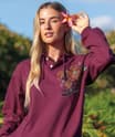 Hibiscus Floral Cascade - Wine Dyed Long Sleeve Lightweight Pullover