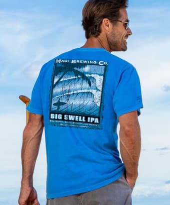 Maui Brewing Co Vintage Big Swell IPA - Blue Hawaii Dyed Short Sleeve Crewneck T-Shirt