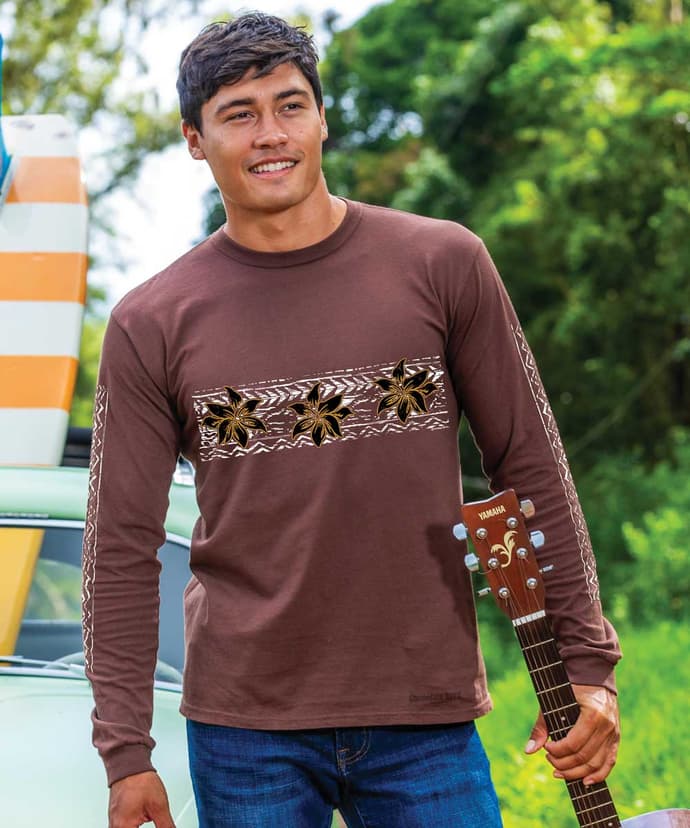 Tribal Aina Band - Chocolate Dyed Long Sleeve Crewneck T-Shirt