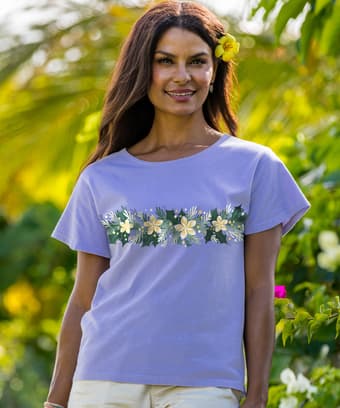 Plumeria Garland - Lavender Dyed Short Sleeve Scoop Neck T-Shirt