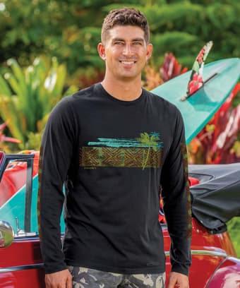 Retro Surf Palm Band - Jet Black Long Sleeve Pima T-Shirt