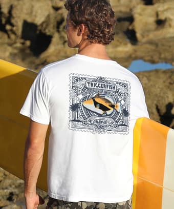 Trigger Fish Stamp - White Short Sleeve Crewneck T-Shirt