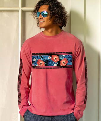 Twilight Floral Band - Paradise Red Dyed Long Sleeve Crewneck T-Shirt