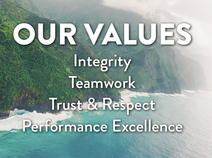 OUR VALUES
Integrity
Teamwork
Trust & Respect
Performance Excellence